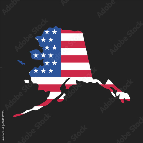 Alaska. Map of the state and American flag. Vector Illustration.