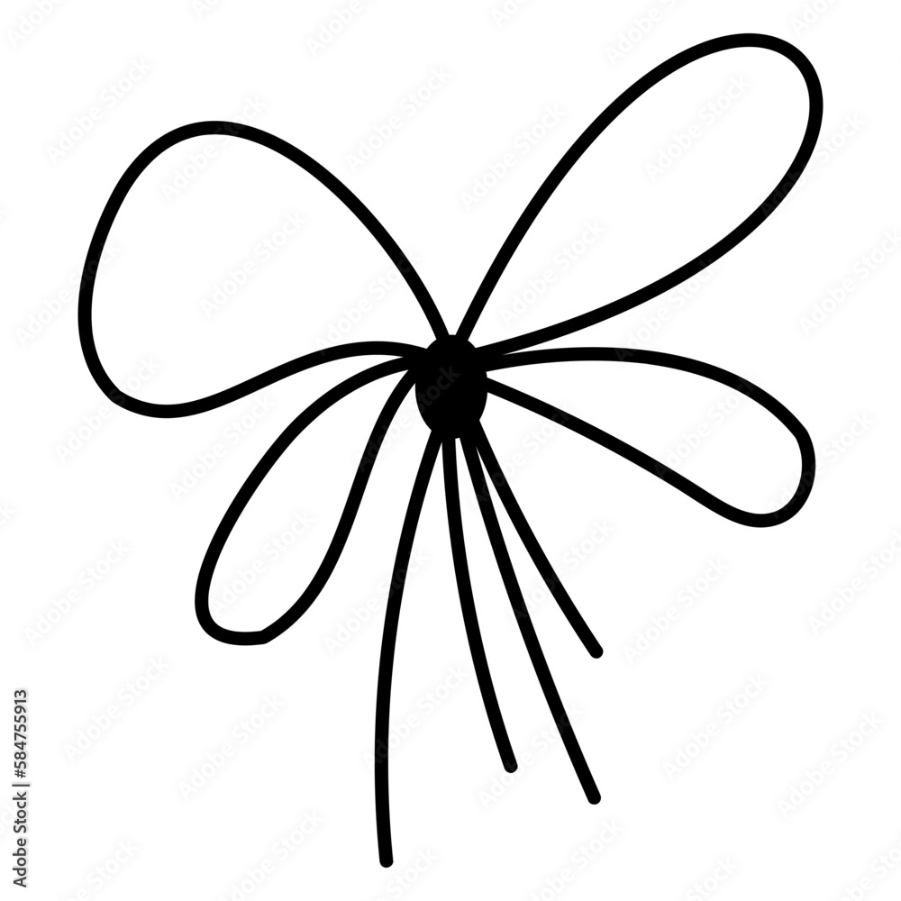 Lace tied in a bow. Doodle vector black and white illustration. Lace tied in a bow. Doodle vector black and white illustration.