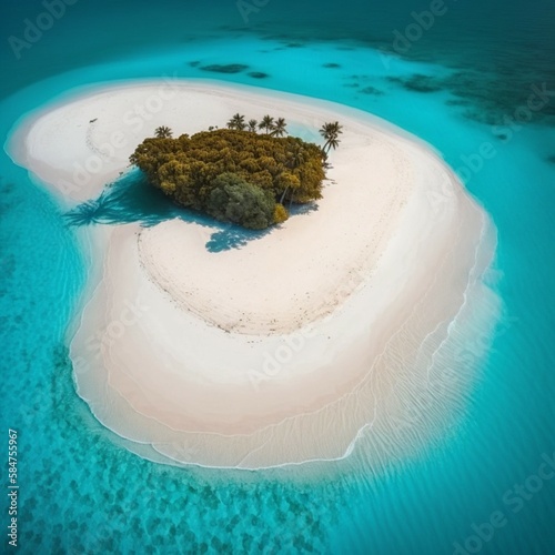 Isla desierta de arena blanca en océano agua turquesa, creado con herramienta generativa de IA photo