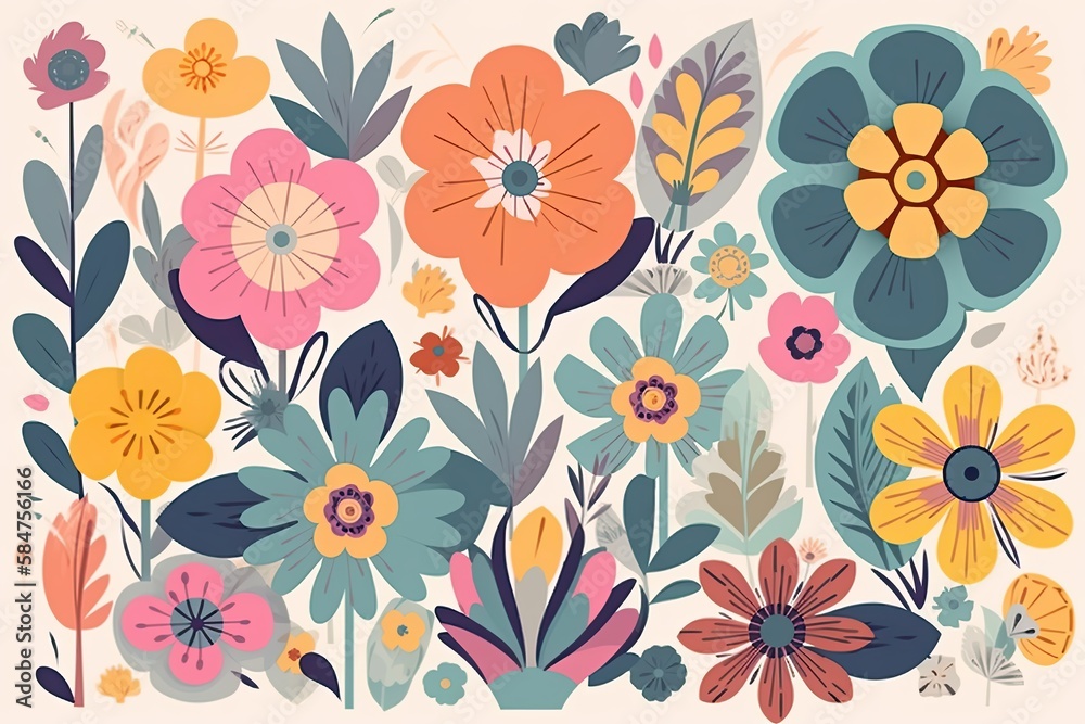 Seamless hand drawn background with flowers. modern Hand drawn flower seamless pattern . Colorful seamless pattern with floral pattern in eastern style. Generative Ai.