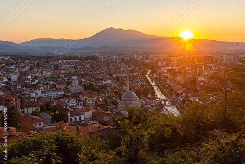 Fototapeta Naklejka Na Ścianę i Meble -  Sunset aerial view of Prizren, Kosovo