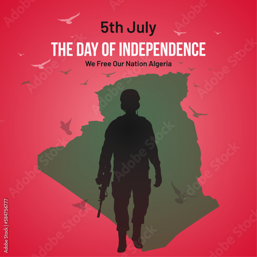 Algeria Independence Day Vector Illustration with the Element of Army Force, Free  Birds, and Map of Algeria.