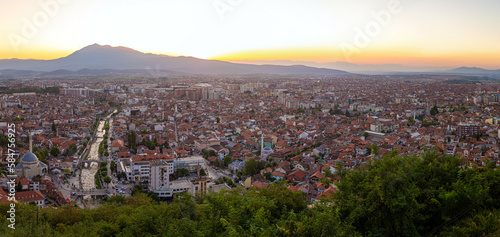 Sunset aerial view of Prizren, Kosovo
