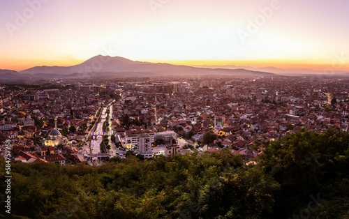 Sunset aerial view of Prizren town, Kosovo