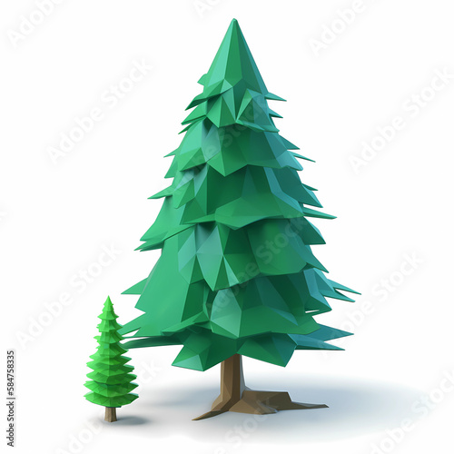lowpoly3d pine green tree with white background