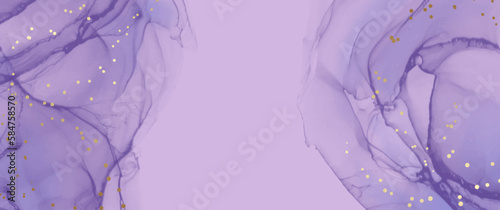 Abstract pink and purple vector background with gold glitter for cover design, card, flyer, poster and invitation. Hand drawn ink illustration. Fluid art. Modern watercolor backdrop.