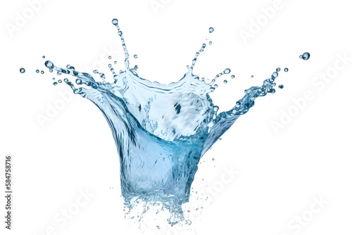 Beautiful splash blue transparent water on white background. Generative AI