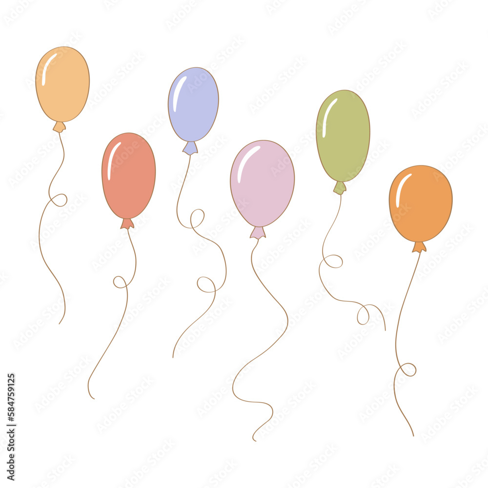 Balloons in flat style cartoon, insulated set on white background. A set of balls vector.