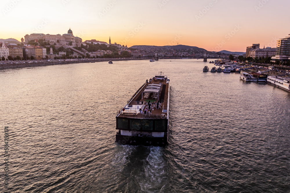 Evening view of Danube river in Budapest, Hungary