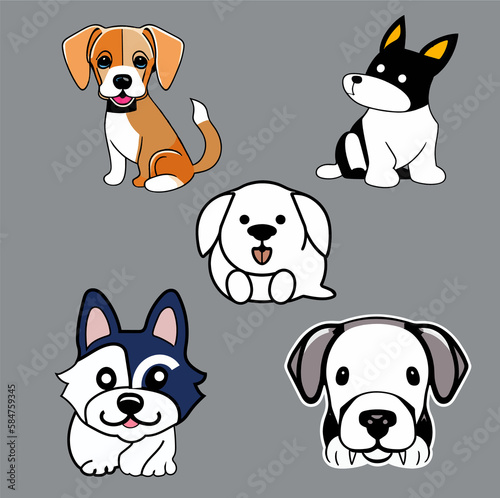 Cute Dog Breeds Puppies Illustrations.This is an 100  Unique and Editable and Printable Vector File