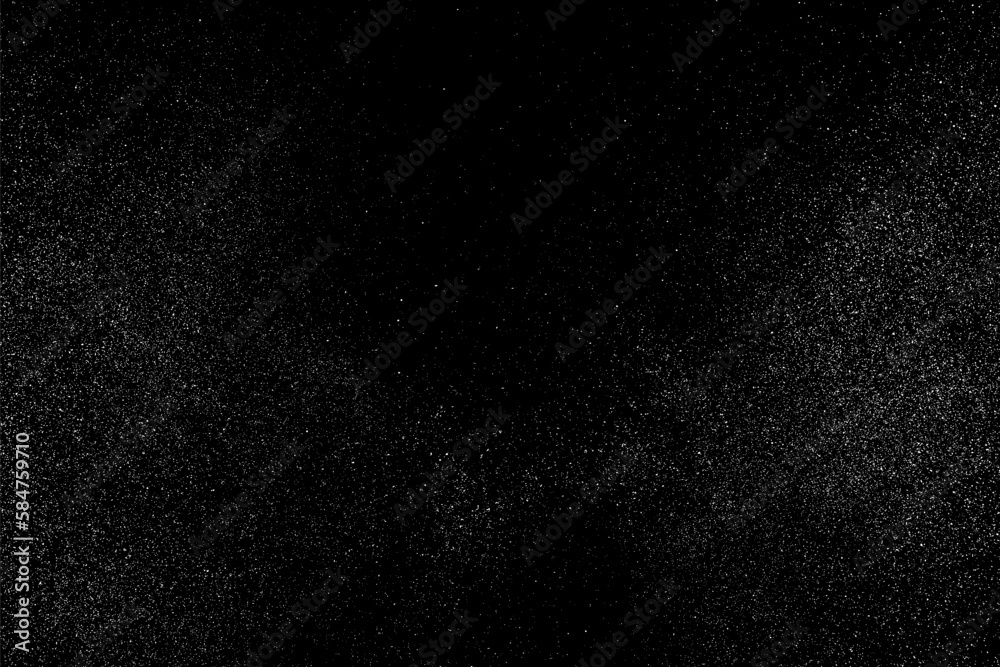 Distressed white grainy texture. Dust overlay textured. Grain noise particles. Rusted black background. Vector illustration. EPS 10.  