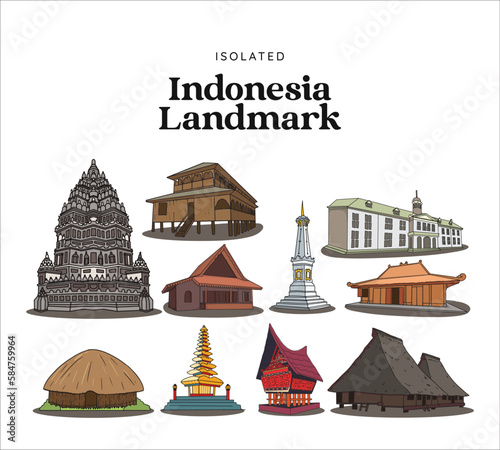 Isolated Indonesia Landmark. Hand drawn Indonesian cultures background
