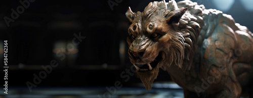 Chimera mythological lion, creature from legends. AI generated. Header banner mockup with space. © Serhii