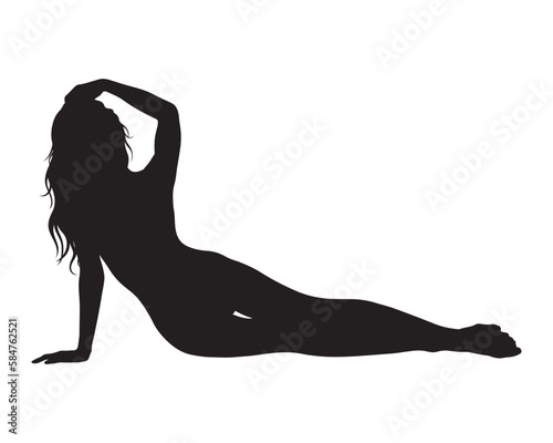 Beautiful sexy woman holding hair sensualy pose silhouette vector.