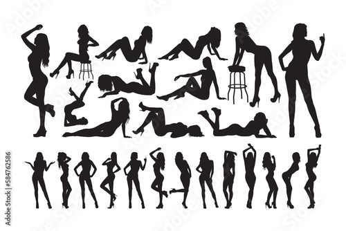 Set of sexy and sensual women posing silhouette vector.