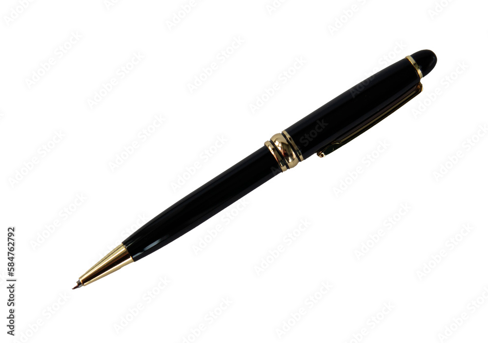 Automatic ballpoint pen isolated on white background.Business class black ballpoint pen. Automatic ballpoint pen isolated on white background.Business class black ballpoint pen.