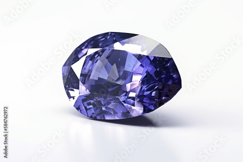 Tanzanite is a rare precious natural geological stone on a white background in low key. AI generated.