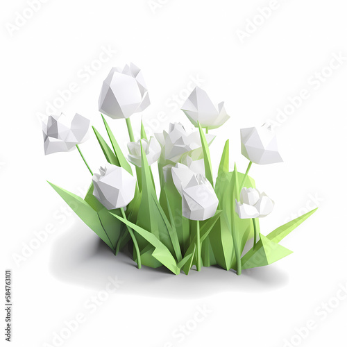 lowpoly3d flowers spring season on white background