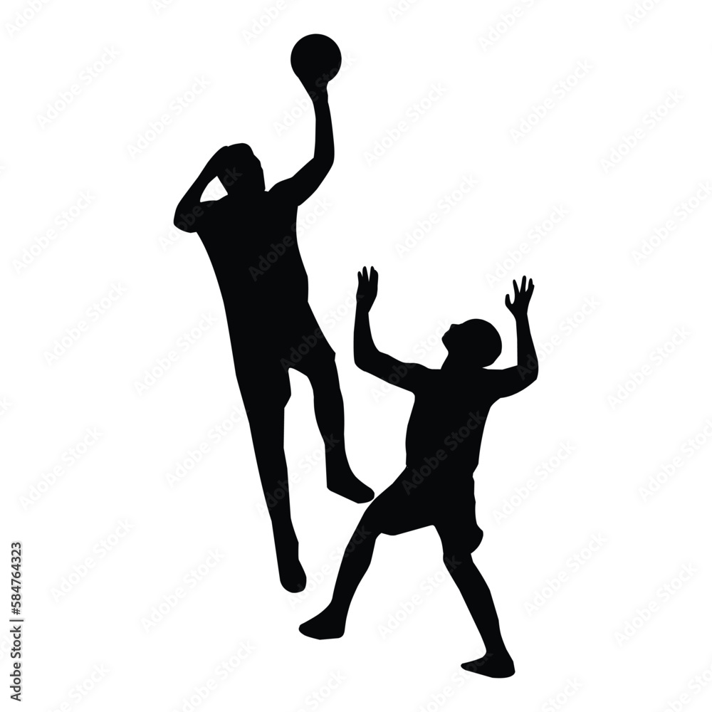 A set of detailed silhouette basketball players in lots of different poses