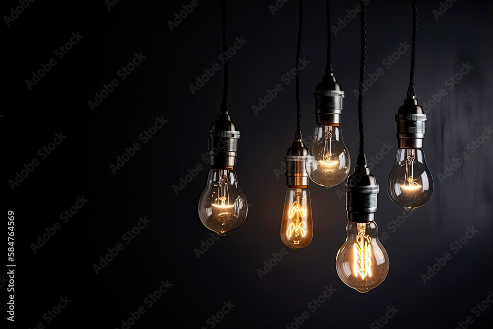 Empty, grey background illuminated by retro light bulbs. Generative AI Empty, grey background illuminated by retro light bulbs. Generative AI