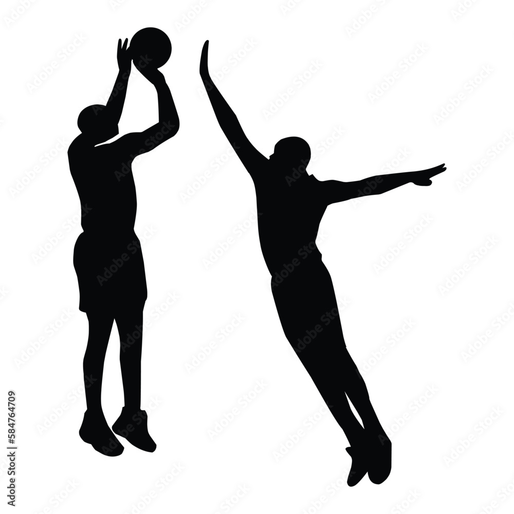 A set of detailed silhouette basketball players in lots of different poses