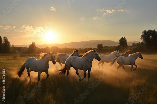 Horses run on the meadow  generative AI