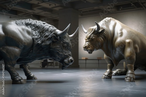 Exchange bulls statues trading market stocks bronze finance symbol generative ai