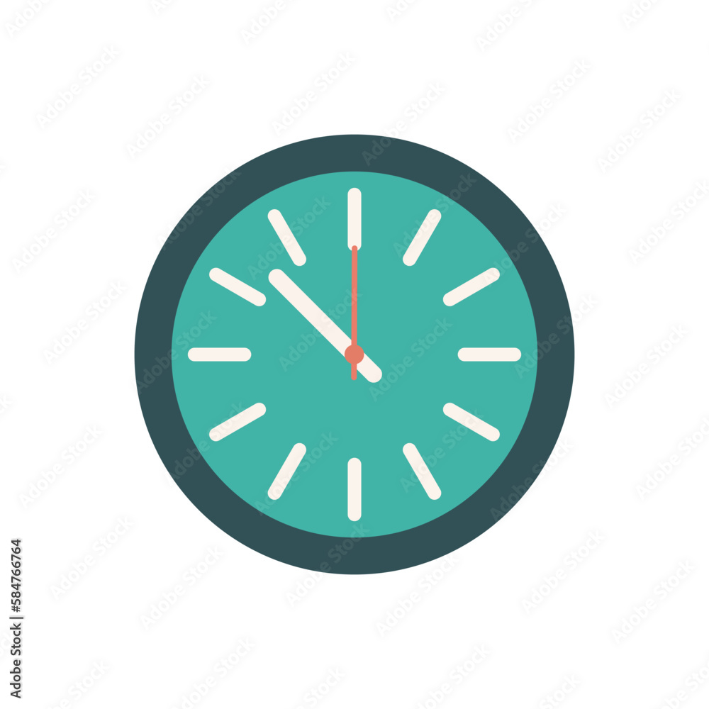 Flat turquoise clock icon on white background. Vector illustration Flat turquoise clock icon on white background. Vector illustration