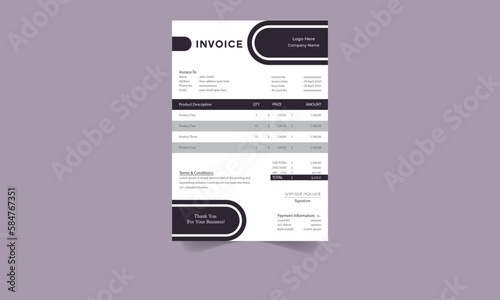 Creative professional and modern invoice template with Printable Layout.