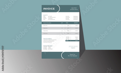 Creative Modern and Minimal Invoice Layout design.Invoice Layout with color Accents