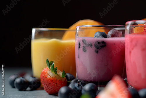 Fresh fruit smoothies close up. Generative AI