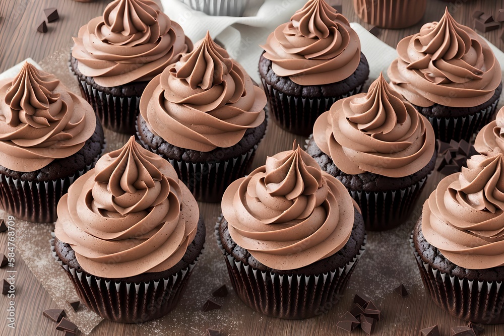 Chocolate cupcakes with chocolate frosting, generative art by A.I.