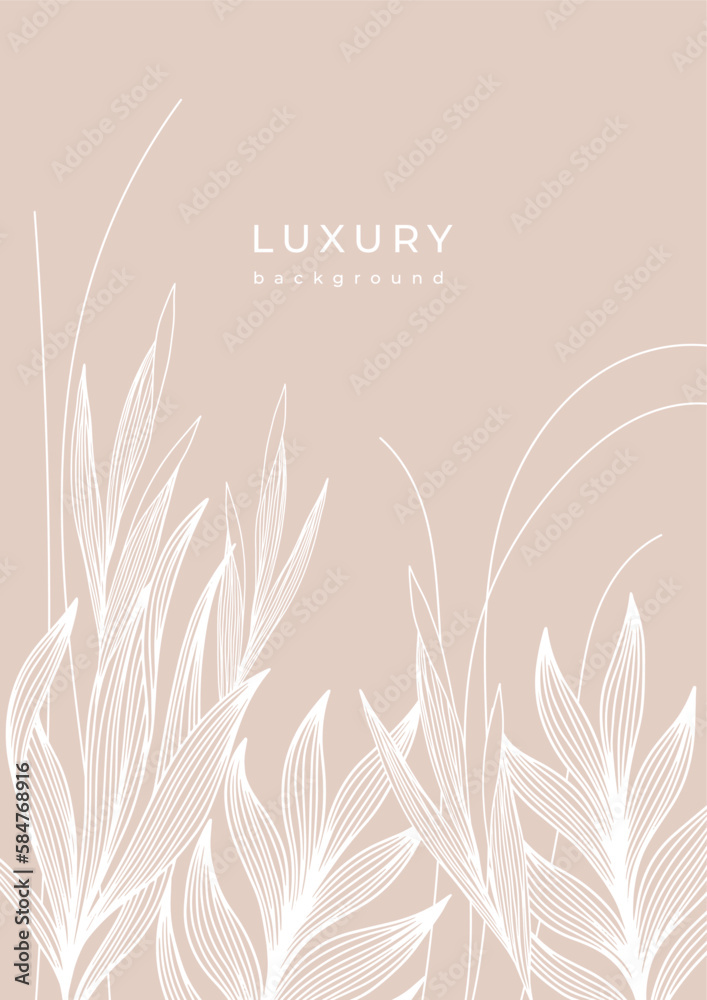 Template with linear tropical leaf. Branches with leaves with veins. Design with botanical elements for poster, banner, flyer