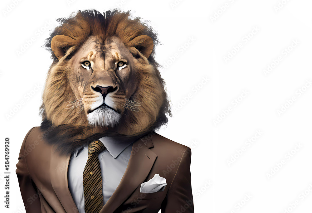 Lion in a suit and tie on a light background. AI generated Stock ...