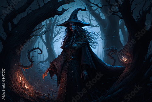 Leinwand Poster fictional hag witch in the woods