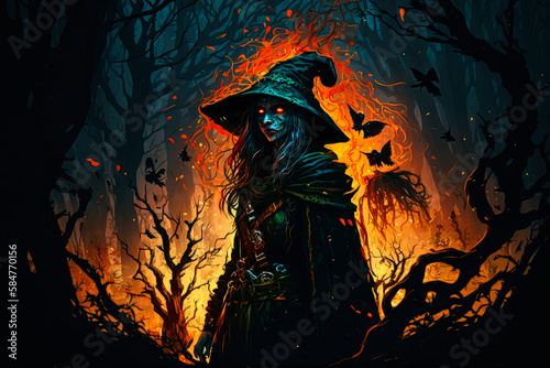 Fototapete fictional hag witch in the woods