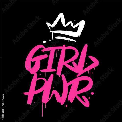 Urban hipster street art. Graffiti tag of Grl pwr with spray effect. Concept of feminism, women's rights. Grunge print for graphic tee, streetwear, hoodie - Vector artwork.