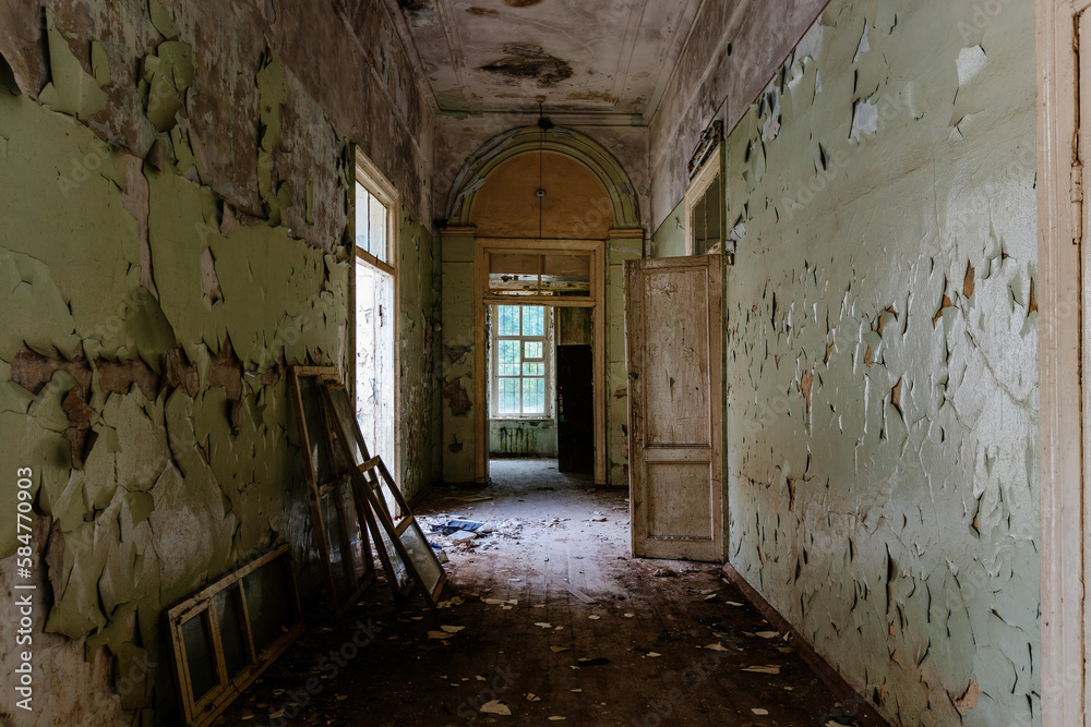 Old creepy abandoned rotten ruined mental hospital