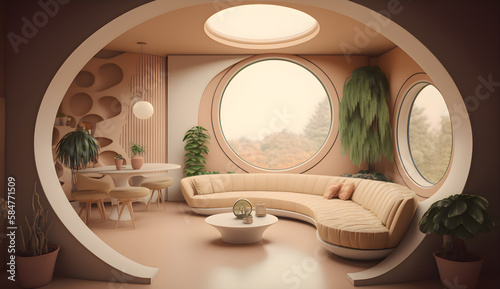 Sunken living room design, generative ai