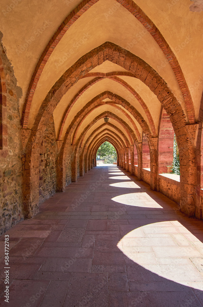 Corridor in the vaults of an abbey in the mountains