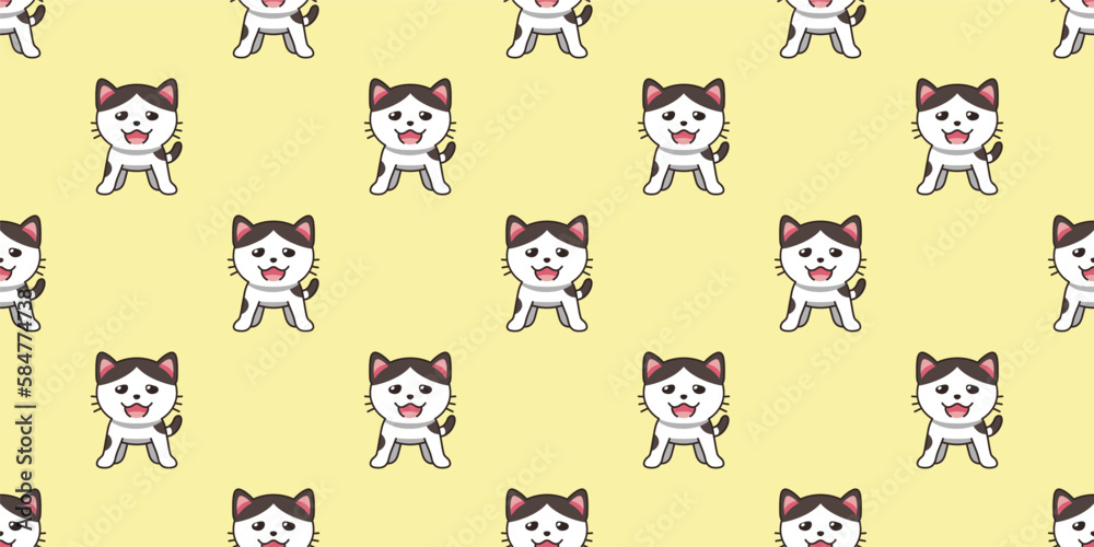 Vector cartoon character cat seamless pattern background for design. Vector cartoon character cat seamless pattern background for design.