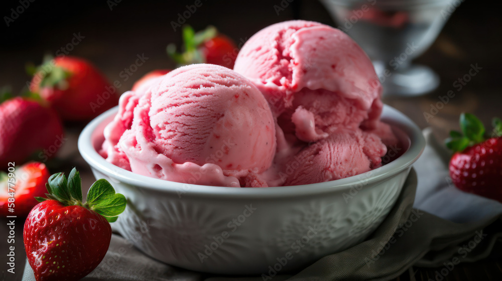 strawberry ice cream with mint . generative AI strawberry ice cream with mint . generative AI