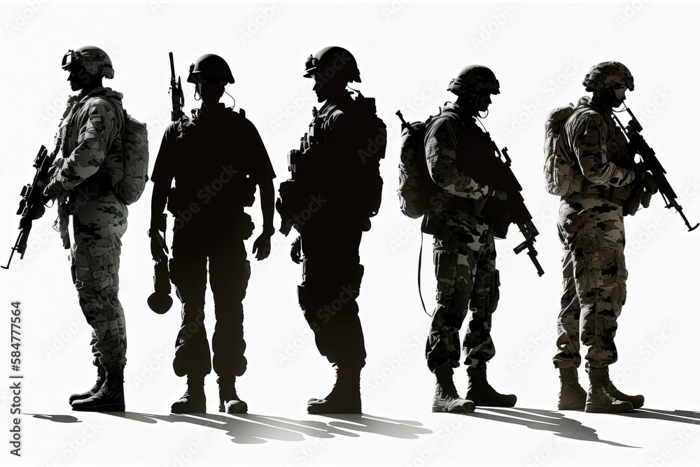 Naklejka premium Silhouette of soldiers. AI generated