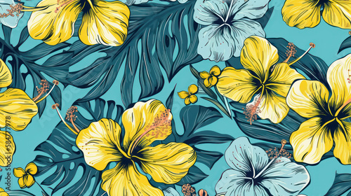  floral hibiscus  background .Hawaiian shirt fabric pattern . generative AI