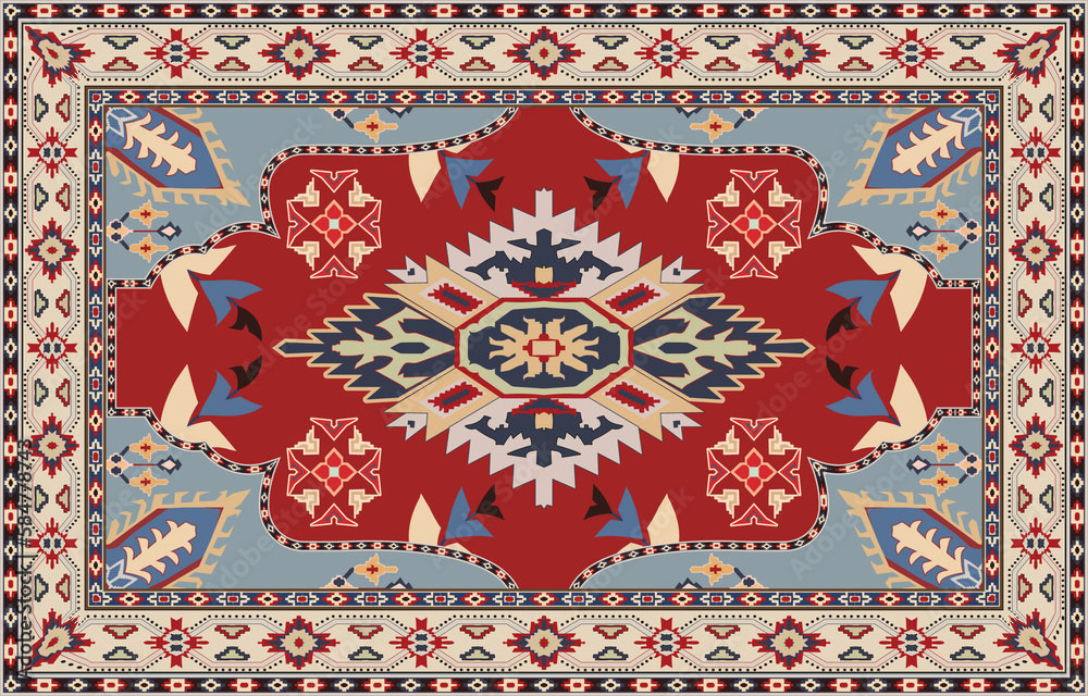 Colorful ornamental vector design for rug, tapis, yoga mat. Geometric  ethnic clipart. Arabian ornamental carpet with decorative elements.Persian  carpet, Stock Illustration | Adobe Stock