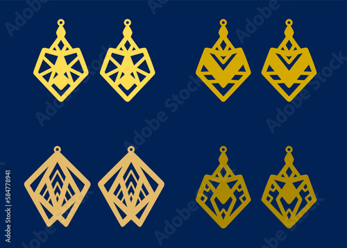 A collection of Earrings templates with geometric shapes. Isolated stencils pattern suitable for handmade work, laser cutting and printing.