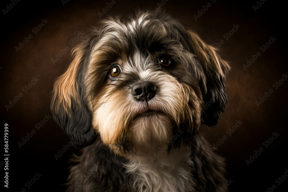 Majestic Tibetan Terrier: A Stunning Portrait of a Loyal and Affectionate Breed on a Dark Background Majestic Tibetan Terrier: A Stunning Portrait of a Loyal and Affectionate Breed on a Dark Background