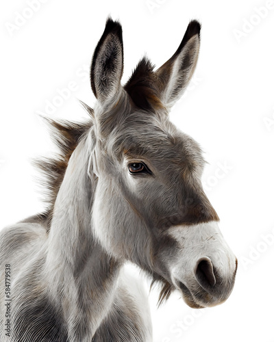 Gray donkey isolated on white background. Generative AI © aninna