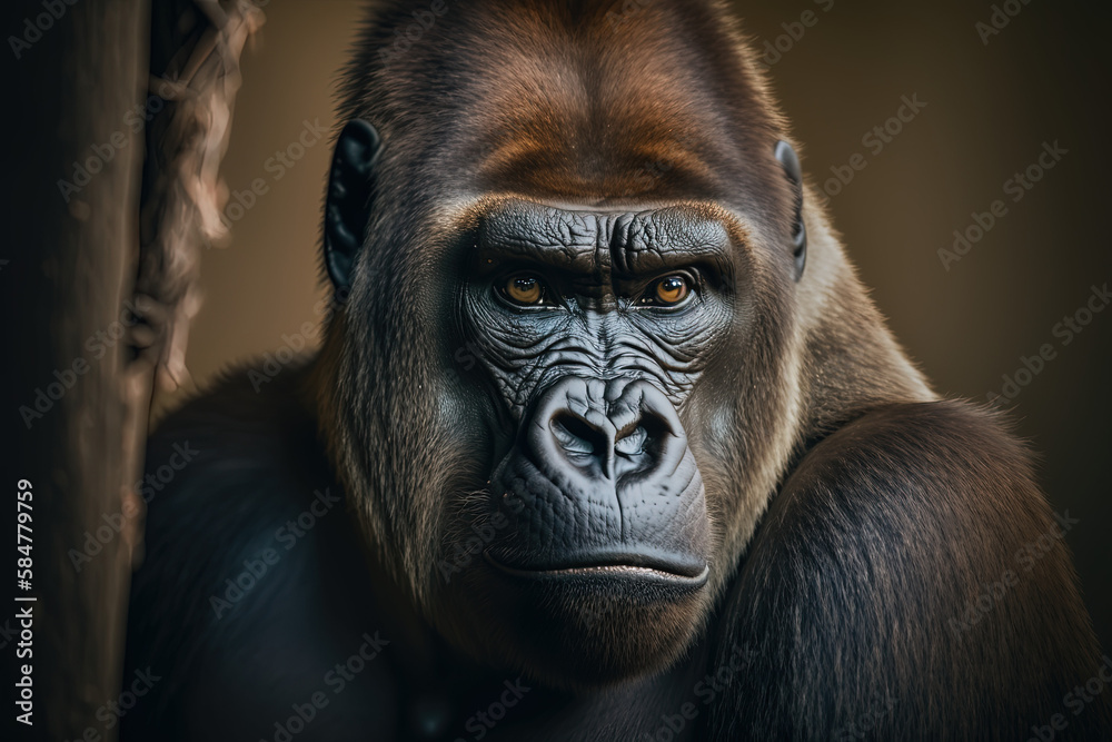 Obraz premium Portrait of gorilla in zoo. Ai generated.