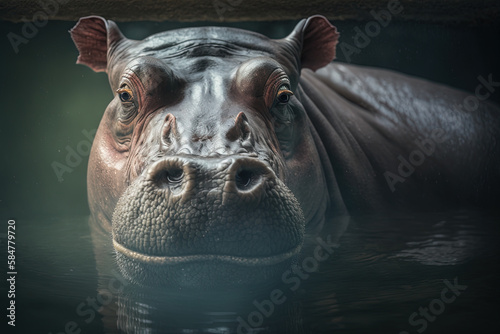 Portrait of hippopotami in zoo. Ai generated 